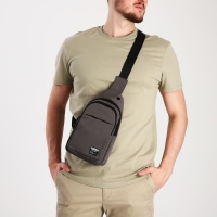 Сумка-слинг мужская из текстиля, отверстие для наушников, цвет серый Сумка-слинг мужская из текстиля, отверстие для наушников, цвет серый