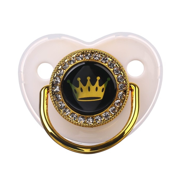Соска - пустышка силиконовая ортодонтическая &laquo;PRINCESS&raquo;, от 6 мес., с колпачком + держатель - цепочка, цвет белый/золото, стразы