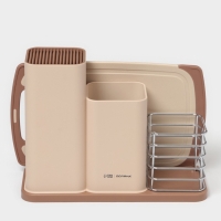 Подставка для ножей и столовых приборов Доляна &laquo;Нежность&raquo;, пластик, бежевая