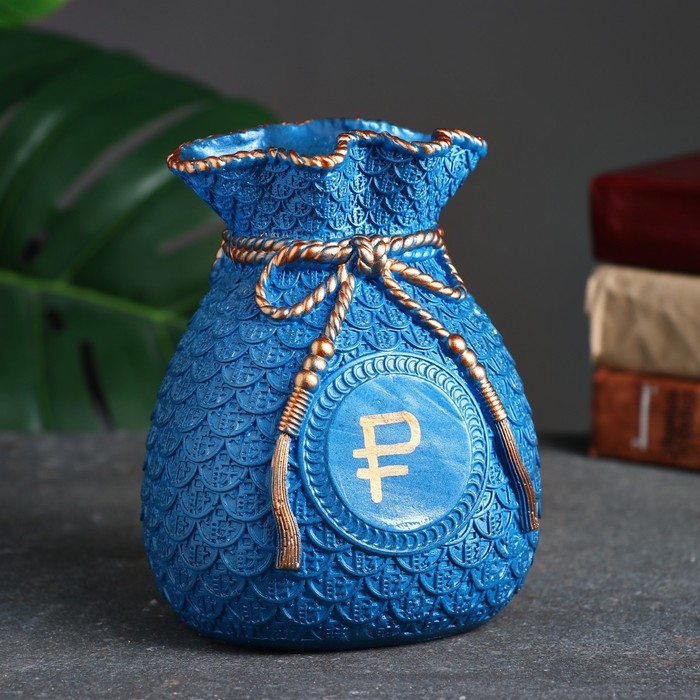 Копилка для денег &laquo;Мешок денег: рубль&raquo;, гипс, синий, 15 см