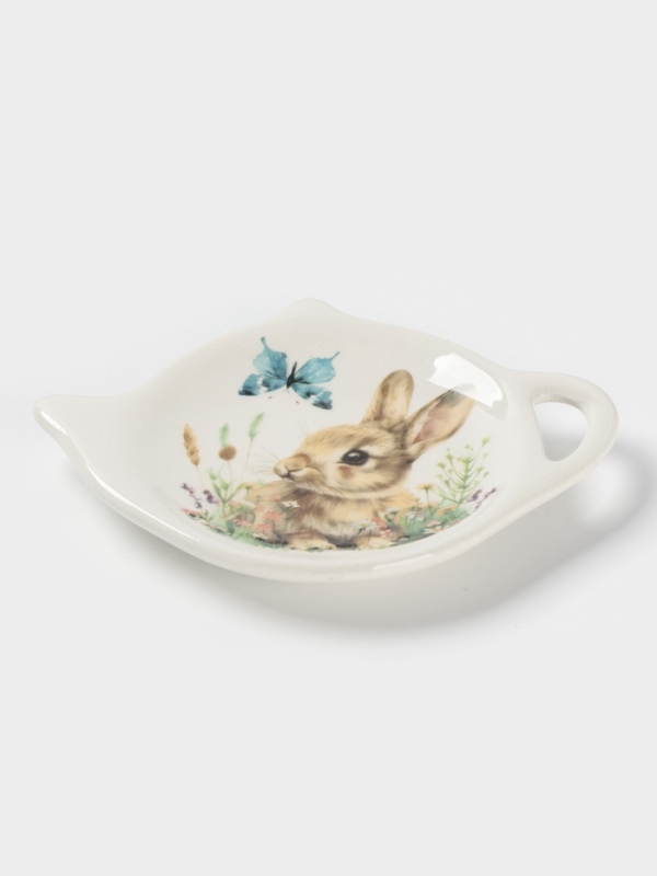 Подставка под чайный пакетик Доляна &laquo;Зайка&raquo;, керамика, 12&times;9&times;1.5 см, белая