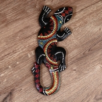 Панно дерево "Геккон цветная абстракция" 30 см, МИКС