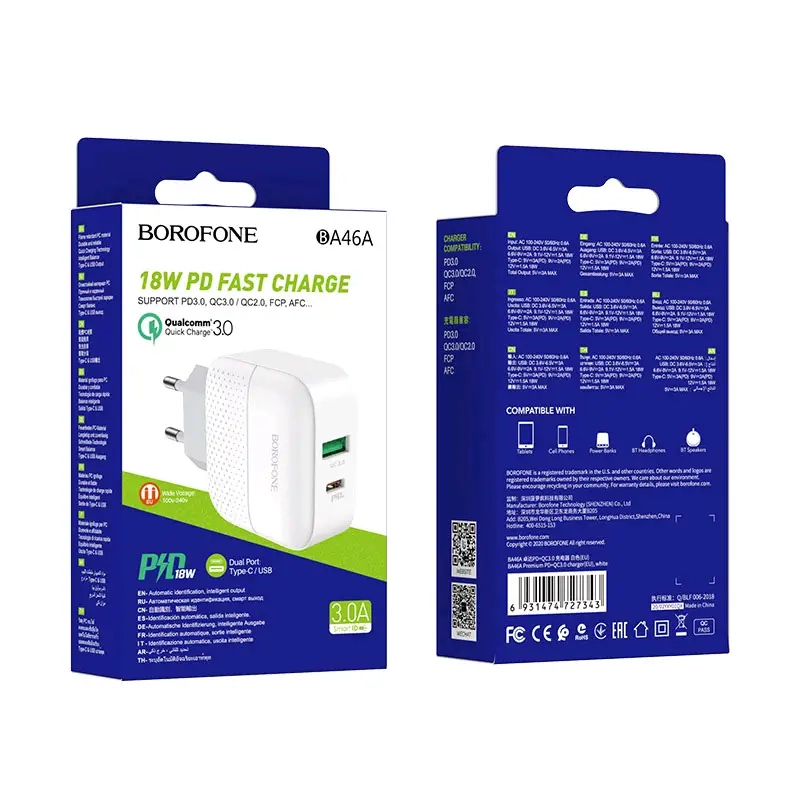 Переходник BA46A СЗУ на USB QC3.0 + Type-C PD18W Borofone белый