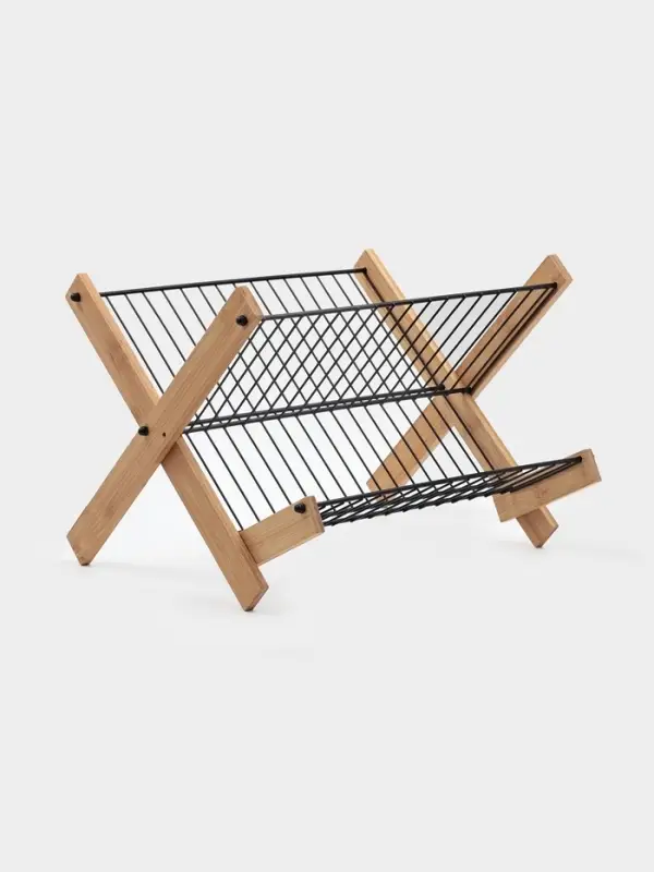 Сушилка для посуды "Meli" бамбук, металл, цвет черный