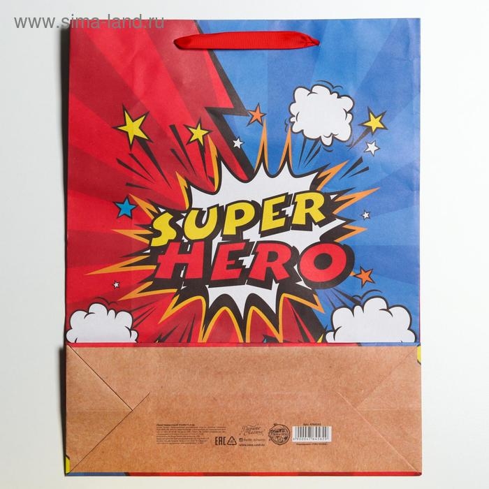 Пакет подарочный крафтовый вертикальный, упаковка, «Супер герой», L 31 х 40 х 11,5 см Пакет подарочный крафтовый вертикальный, упаковка, «Супер герой», L 31 х 40 х 11,5 см