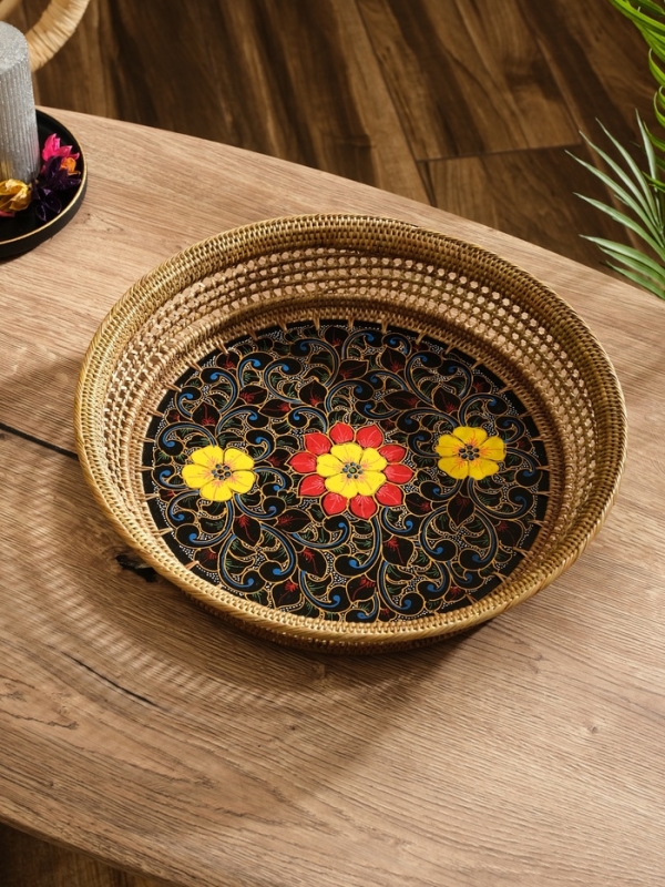 Корзина плетеная ротанг Корзина плетеная ротанг "Цветы 3", 34х34х6 см, МИКС