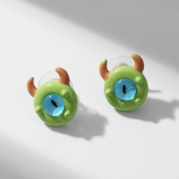 Серьги с эмалью «Монстрики» с рожками, цвет зелёный Серьги с эмалью «Монстрики» с рожками, цвет зелёный