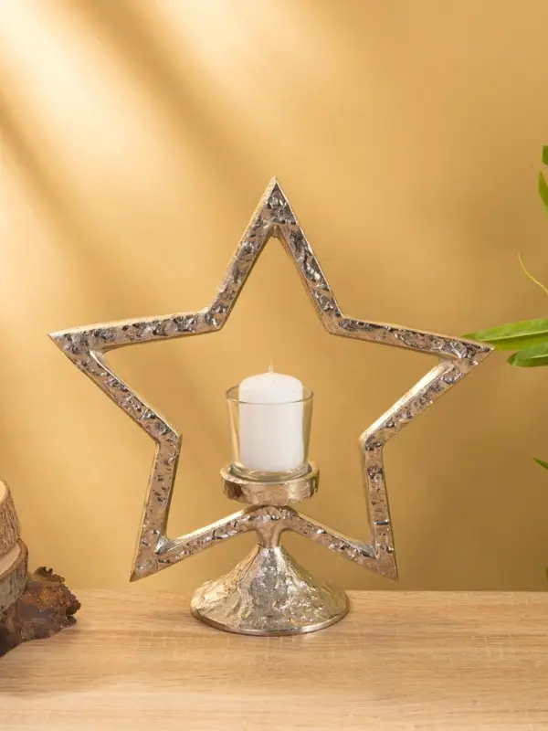 Подсвечник со стеклом "Звезда" алюминий  28х10,5х29,5 см