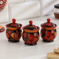 Набор для специй на подставке &laquo;Земляничка&raquo;, 15&times;15&times;6 см, дерево, хохлома