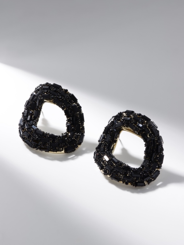 Серьги со стразами &laquo;Блеск&raquo; бублик, чёрные в золоте