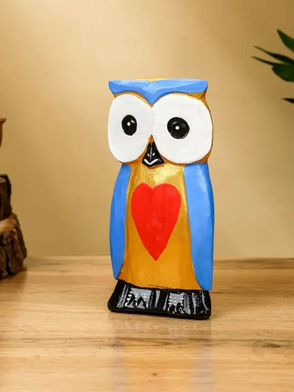 Набор сувенирный "Совята с сердечком" дерево H 15, 13, 11 см, цв. голубой с золотом