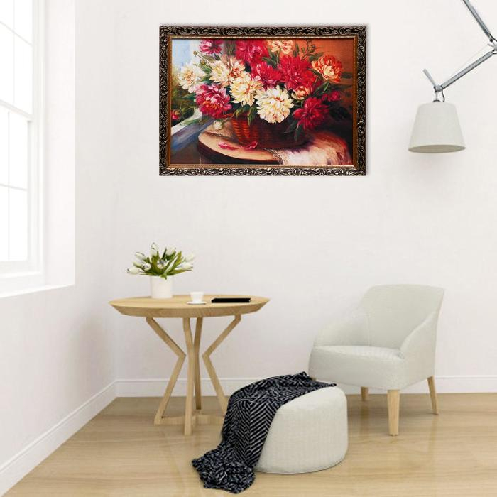 Гобеленовая картина Гобеленовая картина "Корзина с пионами" 53*73 см рамка МИКС