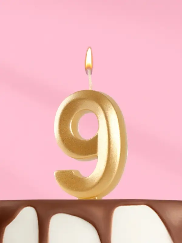 Свеча в торт &laquo;Цифра 9&raquo;, золотая, 6.5 см