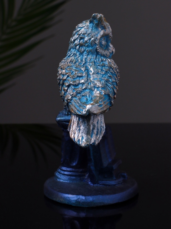 Статуэтка "Филин на пьедестале" 7х6х13  см, цвет серо-голубой