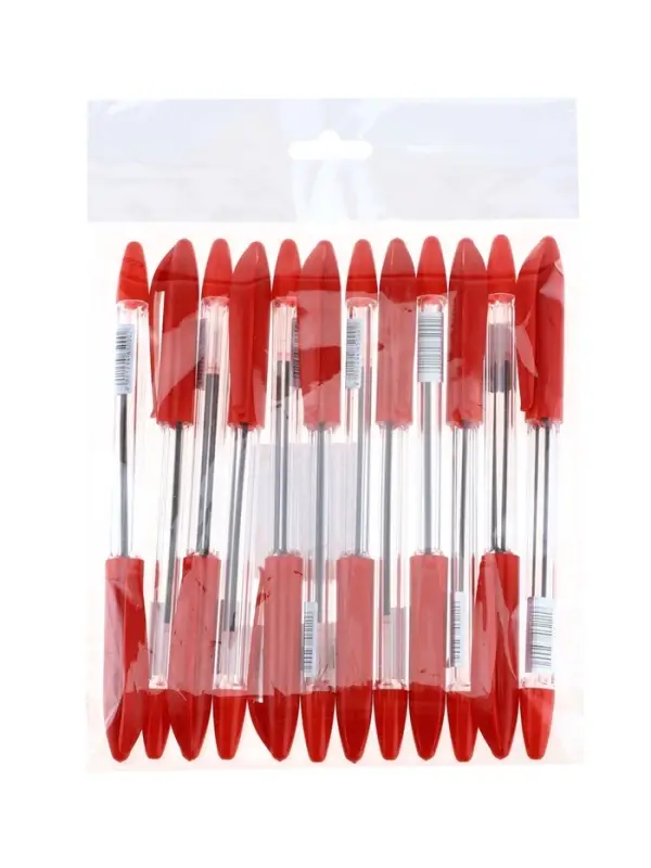 Ручка шариковая 0.5 мм красная, корпус прозрачный с резиновым держателем