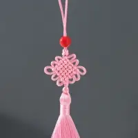 Подвеска текстиль, пластик "Узел счастья и бесконечности" розовая 8,5 см