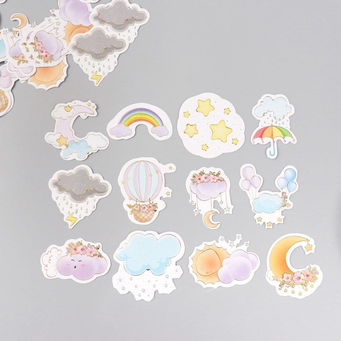 Наклейки для творчества "Погодные явления" тиснение серебро набор 48 шт 9х7х0,8 см