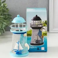 Сувенир настольный "Маяк с корабликом" сетка, голубой, 3хLR1130, RGB, LED 7,5х7,5х18 см