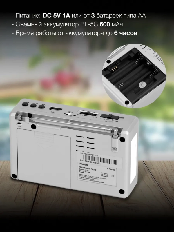 Радиоприемник портативный H-PSR160 USB microSD