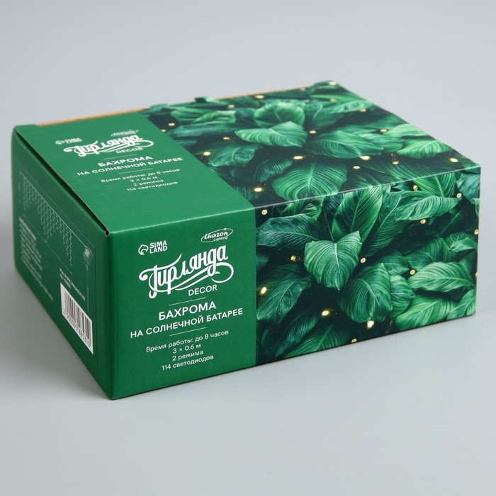 Гирлянда &laquo;Бахрома&raquo;, 3&times;0.6 м, IP44, 114 LED, 8 режимов, солнечная батарея, прозрачная нить, свечение белое