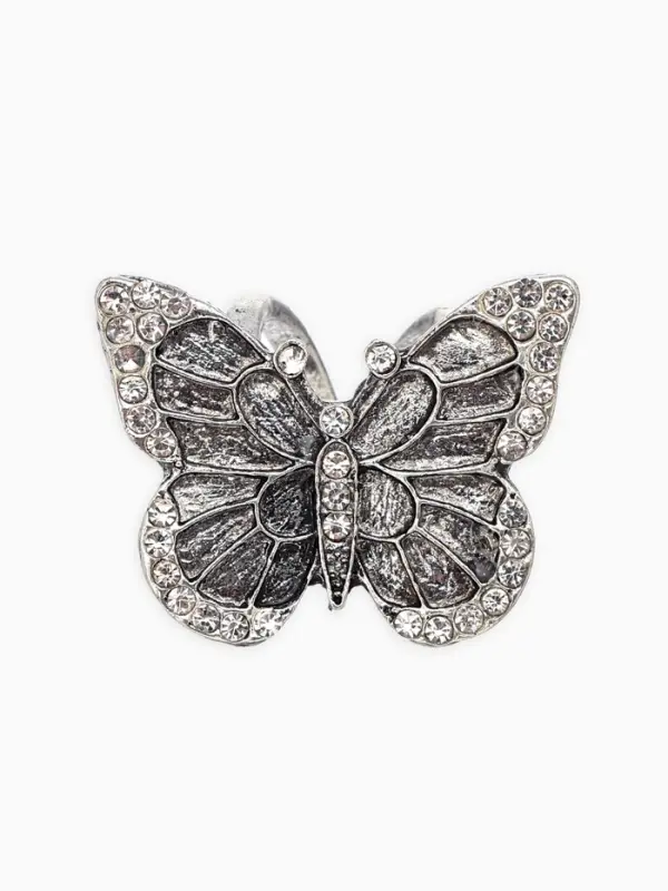 Кольцо для платка "Бабочка", цвет белый в чернёном серебре