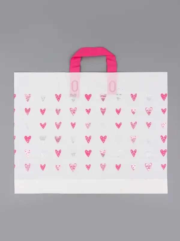 Пакет с петлевой ручкой "Сердечки" 45 х 35 х 8 см  80 мкм