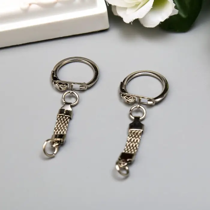 Основа для брелока карабин металл с плоской цепочкой серебро набор 15 шт 5,8х2,2 см