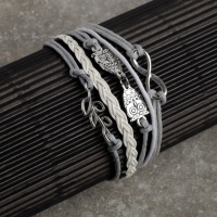 Браслет кожа «Магия знаков» совушки, 5 нитей, цвет бело-серый, L=20 см Браслет кожа «Магия знаков» совушки, 5 нитей, цвет бело-серый, L=20 см