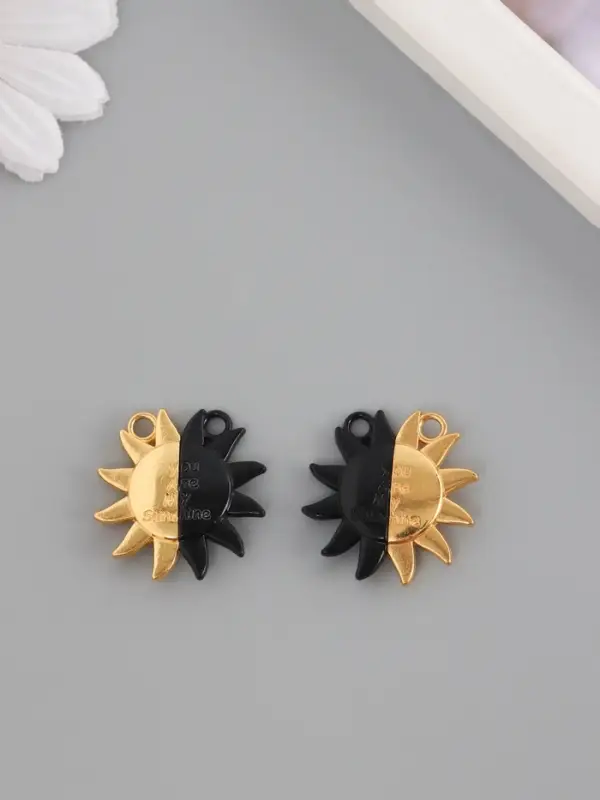 Замок магнитный металл "Солнце" набор 2 шт чёрно-золотой 2,7х2,6 см