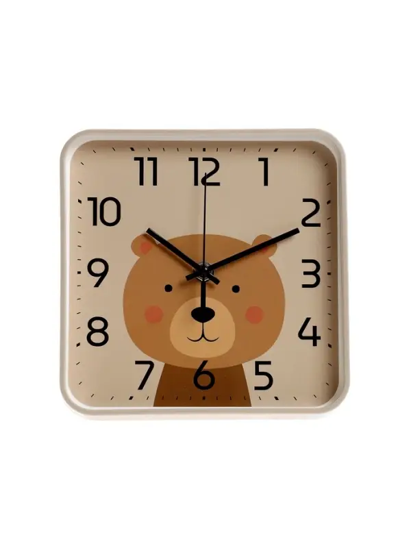 Часы настенные "Медвежонок", детские, плавный ход,  19х19см, бежевые