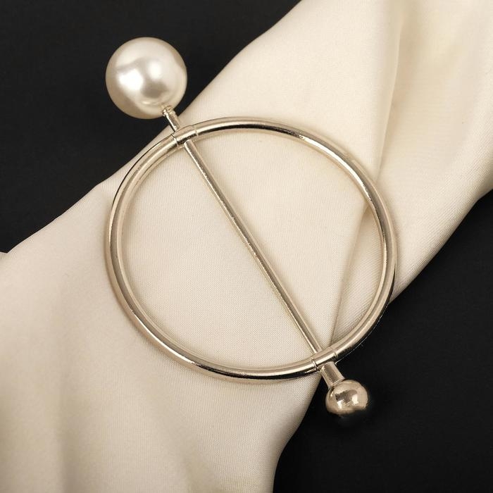 Пряжка для платка &laquo;Бусина&raquo;, цвет белый в серебре