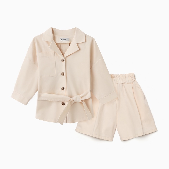 Костюм для девочки (Рубашка и шорты) MINAKU, цвет молочный, рост 128 см