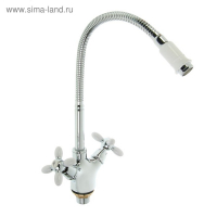 Смеситель для кухни Accoona A4882G, двухрычажный, с гибким изливом, белый/хром Смеситель для кухни Accoona A4882G, двухрычажный, с гибким изливом, белый/хром