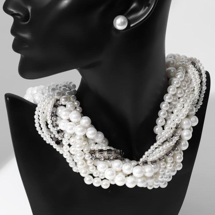 Набор 2 предмета: серьги, бусы &laquo;Жемчужный со стразами&raquo;, цвет белый, 40см