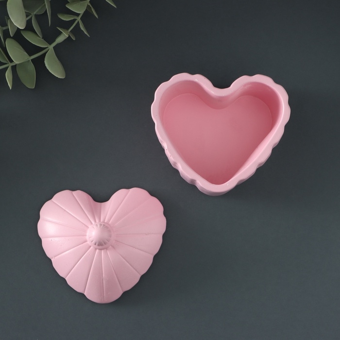 Шкатулка с крышкой - подсвечник "Сердце рельефное"  10х8х8см, розовая