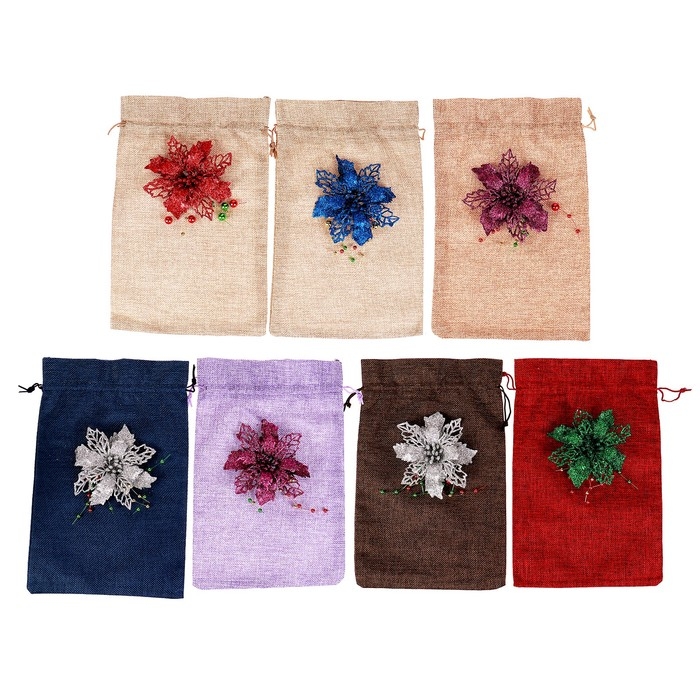 Мешок для подарков, &laquo;Цветок&raquo;, блеск, размер: 19 &times; 27 см, МИКС