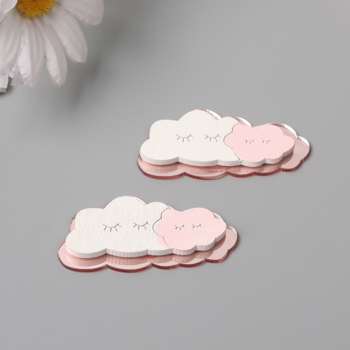 Декор для творчества дерево, пластик "Спящее облачко" зеркальный набор 2 шт 5,3х2,6 см МИКС