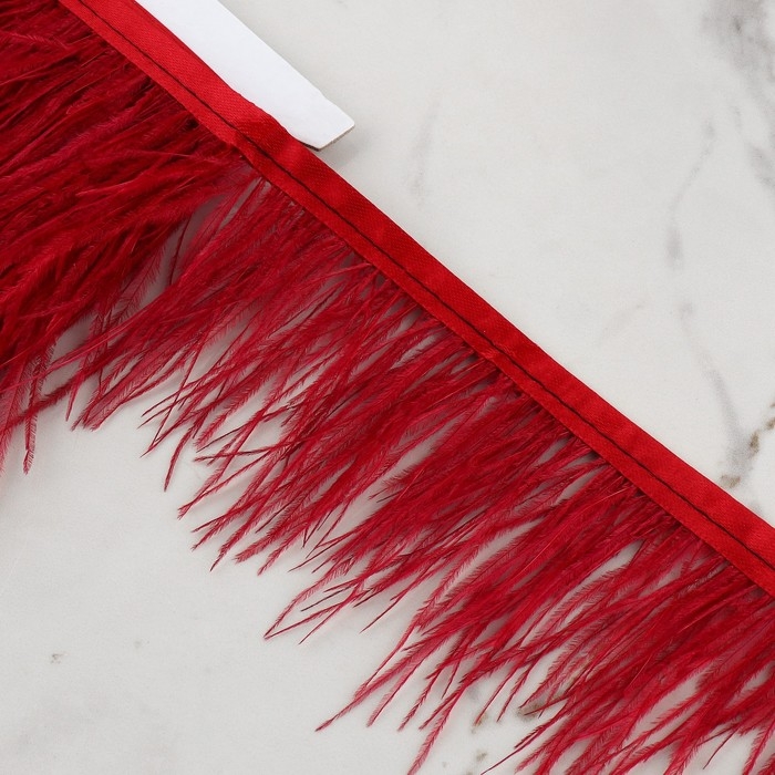 Тесьма с перьями страуса, 8-10 см, 5 &plusmn; 0,5 м, цвет бордовый