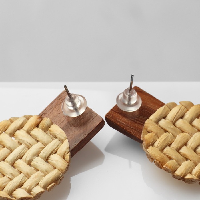 Серьги из дерева &laquo;Ваканда&raquo; стиль, плетёнка, цвет бело-коричневый
