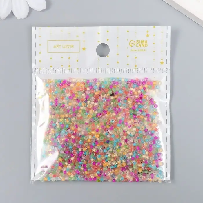 Бисер круглый размер 12/0 "Прозрачный с цветной серединкой" 20 гр