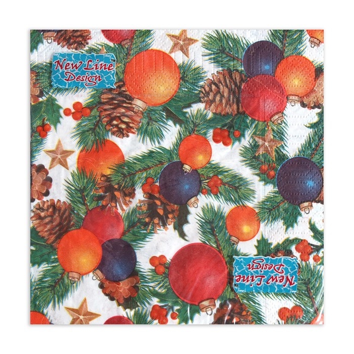 Новый год. Салфетки бумажные New Line Design &laquo;Шишки-шарики&raquo;, 33х33 см, 3 слоя
