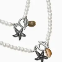 Набор 2 пред-та: бусы.браслет "Жемчуг", звезда, цвет белый в серебре L=18/42см №6