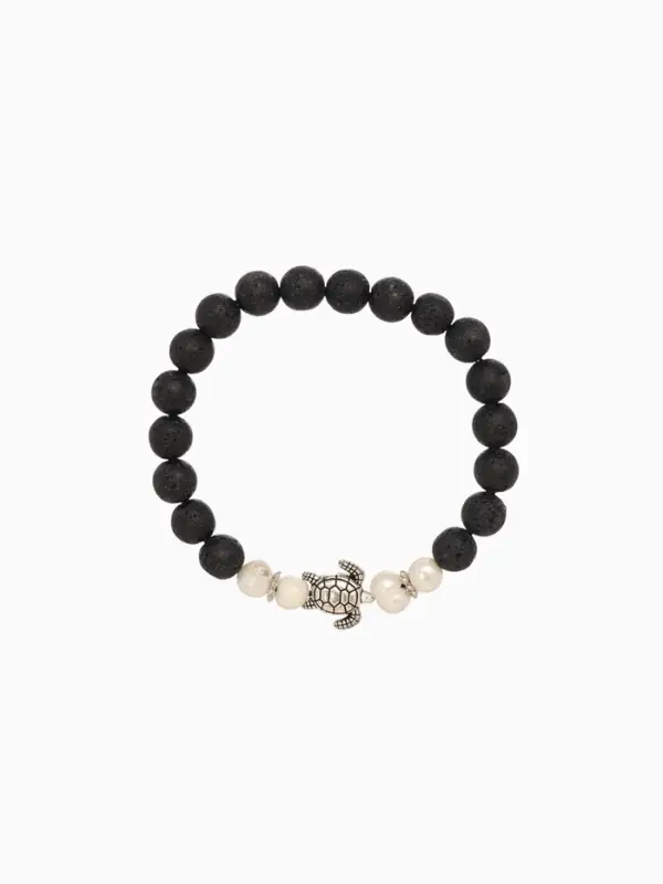 Браслет "Черепашка" жемчуг, лава, длина 18 см