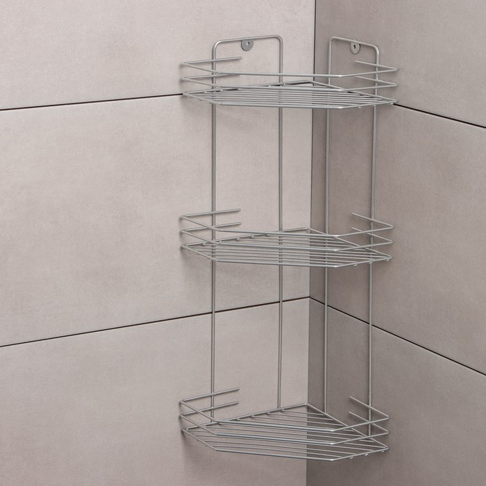 Полка для ванной угловая 3-х ярусная, 20,5&times;20,5&times;52 см, цвет хром