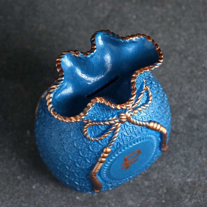 Копилка для денег &laquo;Мешок денег: рубль&raquo;, гипс, синий, 15 см