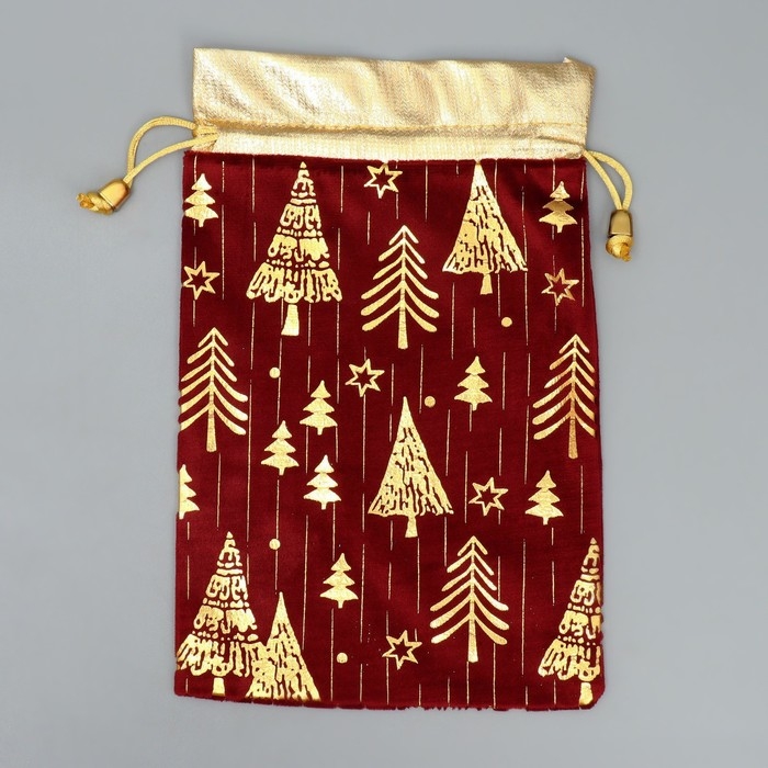 Мешочек подарочный плюш «Подарок для души», ёлки, тиснение, 16 х 24 см +/- 1.5 см, Новый год Мешочек подарочный плюш «Подарок для души», ёлки, тиснение, 16 х 24 см +/- 1.5 см, Новый год