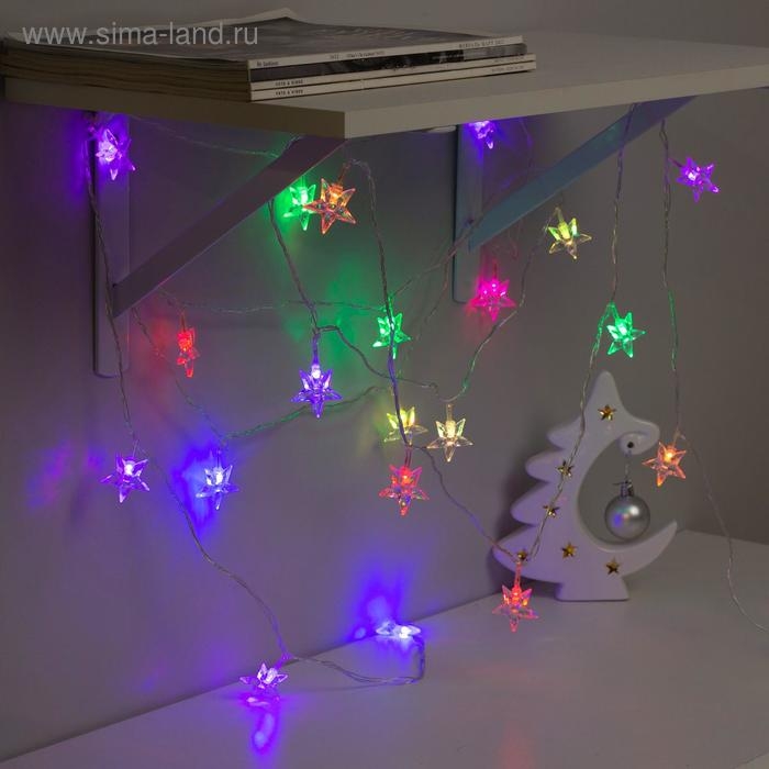 Гирлянда «Нить» 5 м с насадками «Звезда средняя», IP20, прозрачная нить, 20 LED, свечение мульти (RG/RB), мигание, 220 В Гирлянда «Нить» 5 м с насадками «Звезда средняя», IP20, прозрачная нить, 20 LED, свечение мульти (RG/RB), мигание, 220 В