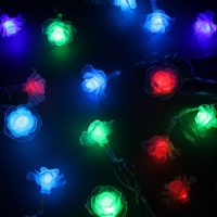 Гирлянда &laquo;Нить&raquo; 5 м с насадками &laquo;Розы большие&raquo;, IP20, прозрачная нить, 20 LED, свечение мульти (RG/RB), мигание, 220 В