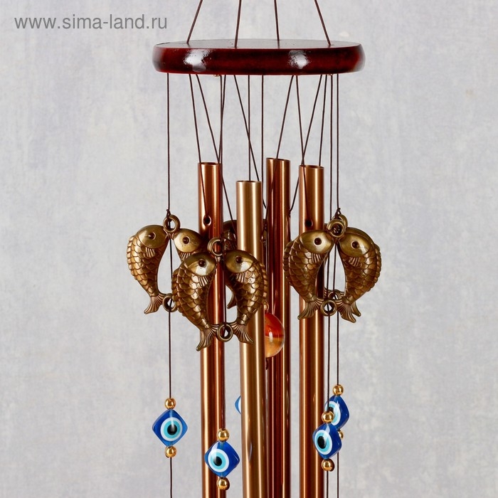 Музыка ветра металл, дерево "Карпы" 4 трубки 5 колокольчиков 62х9,5 см