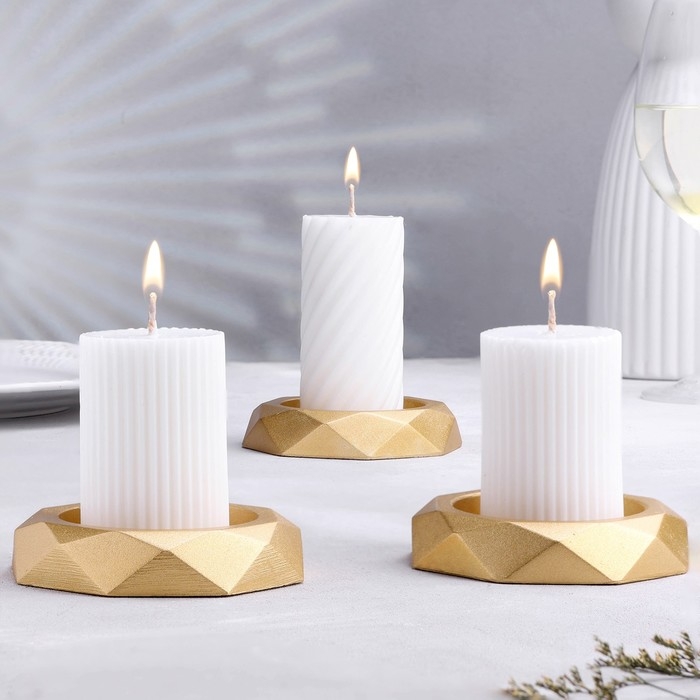 Подсвечник Подсвечник "Грани", набор 3 шт, 2,3х10 см, золото